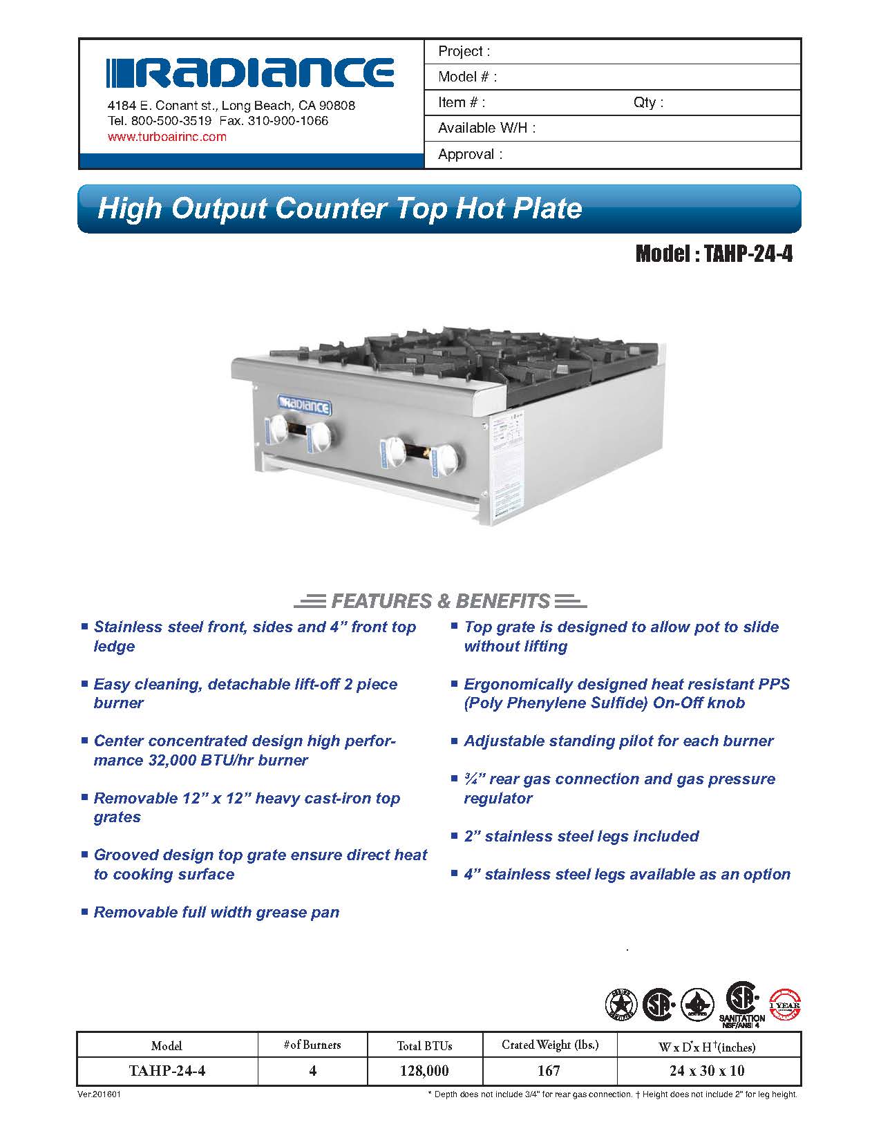 Radiance Hot Plates – A. Caplan Company